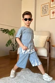 Yeni Sezon Alev Desenli Mavi Renk Erkek Çocuk Şortlu Takım - 2