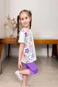 Yeni Sezon Çiçek Desenli Lila Renk Kapri Taytlı Kız Çocuk Takım - 2