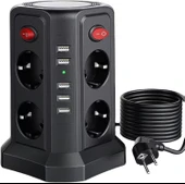 Dikey anahtarlı uzatma kablosu devresi aşırı gerilim koruması 5 USB soket kulesi 8 AC anahtarlı prizler 1,8 m uzatma kablosu,C thumbnail 1