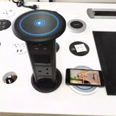 Akıllı Kule Elektrikli Açılır Soket 3 Soket + 2 USB + Üst Kablosuz Şarj Masaüstü Soketi Güvenlik Koruması,Black thumbnail 3