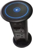 Akıllı Kule Elektrikli Açılır Soket 3 Soket + 2 USB + Üst Kablosuz Şarj Masaüstü Soketi Güvenlik Koruması,Black thumbnail 1