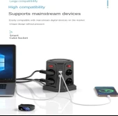 Dikey anahtarlı uzatma kablosu devresi aşırı gerilim koruması 5 USB soket kulesi 8 AC anahtarlı prizler 1,8 m uzatma kablosu,C thumbnail 2