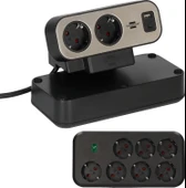 Brennenstuhl Brennensthul Estilo Duplex Serisi 9 Soketli Typ-C ve USB Li 19.500 Amper Akım Korumalı 2 Metre Kablolu Masa Üstü Priz thumbnail 1