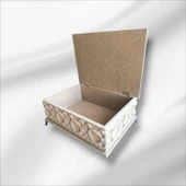Ahşap- Ham Mdf- Desenli-takı-makyaj-aksesuar-çok Amaçlı- Ayaklı dikdörtgen Dekoratif Kutu - 8