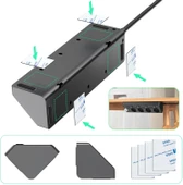 Priz 8 n 1 USB'li priz adaptörü, şalterli priz, 4 gözlü priz ve 2 USB şarj cihazı bağlantısı ve 2 m C tipi uzatma kablosu, ev, ofis, seyahat için, siyah thumbnail 3