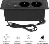 Masa Üstü Gömme 2 USB Priz, Geri Çekilebilir Kurulum Çoklu Priz, 3 Yollu, 1,8 m Kablolu, Ofisler, Yatak Odaları, Sınıflar, İş İstasyonları için (Siyah, 2AC + USB (A+C)) thumbnail 2