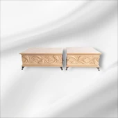 Ahşap- Ham Mdf- Desenli-takı-makyaj-aksesuar-çok Amaçlı- Ayaklı- 2li Dekoratif Kutu - 4
