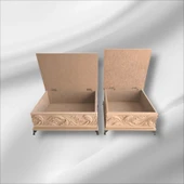 Ahşap- Ham Mdf- Desenli-takı-makyaj-aksesuar-çok Amaçlı- Ayaklı- 2li Dekoratif Kutu - 3