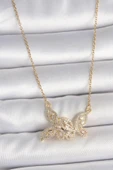 316L Çelik Gold Renk Zincir Zirkon Taşlı Kelebek Model Kadın Kolye thumbnail 1