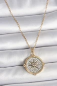 316L Çelik Gold Renk Zirkon Taşlı Pusula Model Kadın Kolye thumbnail 1