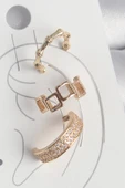 Pirinç Gold Renk Kare Model Zirkon Taşlı 3'Lü Model Kadın Kıkırdak Küpe thumbnail 1
