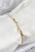 Pirinç Zirkon Taşlı İnce Su Yolu Model Gold Renk Kadın Bileklik thumbnail 2