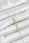 Pirinç Zirkon Taşlı Sıralı Yıldız Figürlü Y Model Gold Renk Kadın Kolye - 1