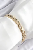 Xuping Pirinç Zirkon Taşlı Eğimli Blok Model Gold Renk Kadın Bileklik - 1