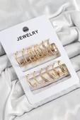 Pirinç Karışık Halka Model Gold Renk 6 Çift Kadın Küpe Set - 1