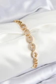 Pirinç Zirkon Taşlı Oval Model Gold Renk Kadın Bileklik - 1