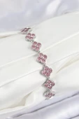 Pirinç Pembe Zirkon Taşlı Yonca Model Gümüş Renk VIP Seri Kadın Bileklik thumbnail 1
