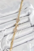 Pirinç Zirkon Taşlı Yonca Model Gold Renk Kadın Bileklik thumbnail 2