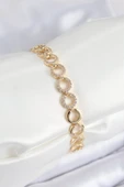 Pirinç Zirkon Taşlı Sıralı Halka Model Gold Renk Kadın Bileklik thumbnail 1