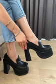 Kadın Clara Siyah Deri İnce Tokalı Lofer Model 12 cm  Platform Topuklu Ayakkabı thumbnail 3