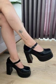 Kadın Napoli Siyah Rugan Tek Baretli  (12 cm ) Platform Topuklu Ayakkabı - 2