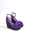 Kadın Verla Mor Rugan Tek Bant Yüksek Dolgu Taban Ayakkabı - 4