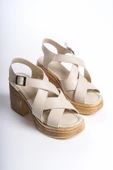 Kadın Diego Krem Ortopedik İç Taban( 8 cm )  Platform Topuk Sandalet - 4
