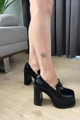 Kadın Clara Siyah Rugan İnce Tokalı Lofer Model 12 cm  Platform Topuklu Ayakkabı - 3