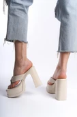 Kadın Geyala Bej Parmak Arası (12 cm ) Platform Topuklu Terlik - 3