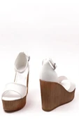 Kadın Verla Beyaz Tek Bant Yüksek Dolgu Taban Ayakkabı - 4