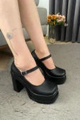 Kadın Napoli Siyah Tek Baretli  (12 cm ) Platform Topuklu Ayakkabı - 5