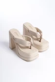 Kadın Geyala Bej Parmak Arası (12 cm ) Platform Topuklu Terlik - 4