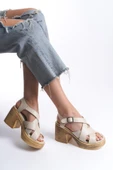 Kadın Diego Krem Ortopedik İç Taban( 8 cm )  Platform Topuk Sandalet - 2