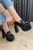 Kadın Clara Siyah Deri İnce Tokalı Lofer Model 12 cm  Platform Topuklu Ayakkabı thumbnail 4