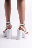 Kadın Dilber Beyaz Bantlı Trok Detaylı  (12 cm ) Platform Topuklu Ayakkabı - 4