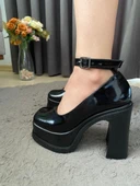 Kadın Elanor Siyah Rugan Bilekten Bağlamal (12 cm ) Platform Topuklu Ayakkabı - 2