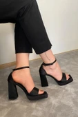 Kadın Verlino Siyah Saten Tek Bantlı Bantlı Bilektan Bağlamalı 10 cm Platfom Topuklu Aykkabı - 5