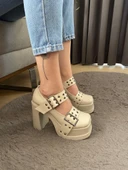 Kadın İzabel Krem İki Tokalı Kapsul Detaylı 12 cm Platform Topuklu Ayakkabı - 5