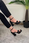 Kadın Luci Siyah Saten Çapraz Bantlı 10 cm Platfom Topuklu Aykkabı - 5