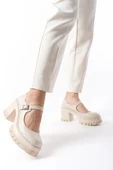 Kadın Ruby Krem Cilt Tek Baretli 8 cm Topuklu Platformlu Ayakkabı 601 - 2