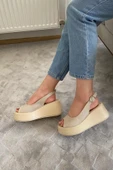 Kadın Lola Bej Cilt Önü ve Arkası Acık Kalın Taban Sandalet - 2