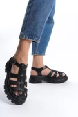 Kadın Petra Siyah Yüksek Taban Kafes Model Sandalet 950 - 2