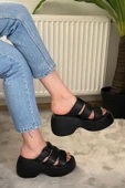 Kadın Bonti Siyah Üç Biyeli Toka Detaylı Kalın Taban Ortopedik Sandalet K-3030 - 5