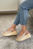 Kadın Lola Bej Cilt Önü ve Arkası Acık Kalın Taban Sandalet - 4