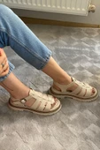 Kadın Desma Bej Kafes Model Vardola Deyatlı  Kalın Taban Ortopedik  Sandalet  K-140 - 1