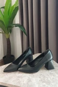Kadın Nova Siyah Cilt 6,5 cm Kalın Topuklu Stiletto - 1