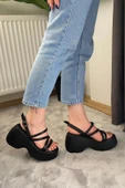Kadın Anita Siyah Biyeli Kalın Taban Ortopedik  Sandalet  K-3020 - 2