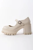 Kadın Ruby Krem Cilt Tek Baretli 8 cm Topuklu Platformlu Ayakkabı 601 - 3