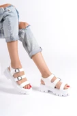 Kadın Seso Beyaz Yüksek Üç Bant Bilekten Bağlamalı Sandalet 970 thumbnail 2