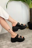 Kadın Oliver Siyah İki Tokalı Kalın Taban Ortopedik Sandalet K-3040 - 4
